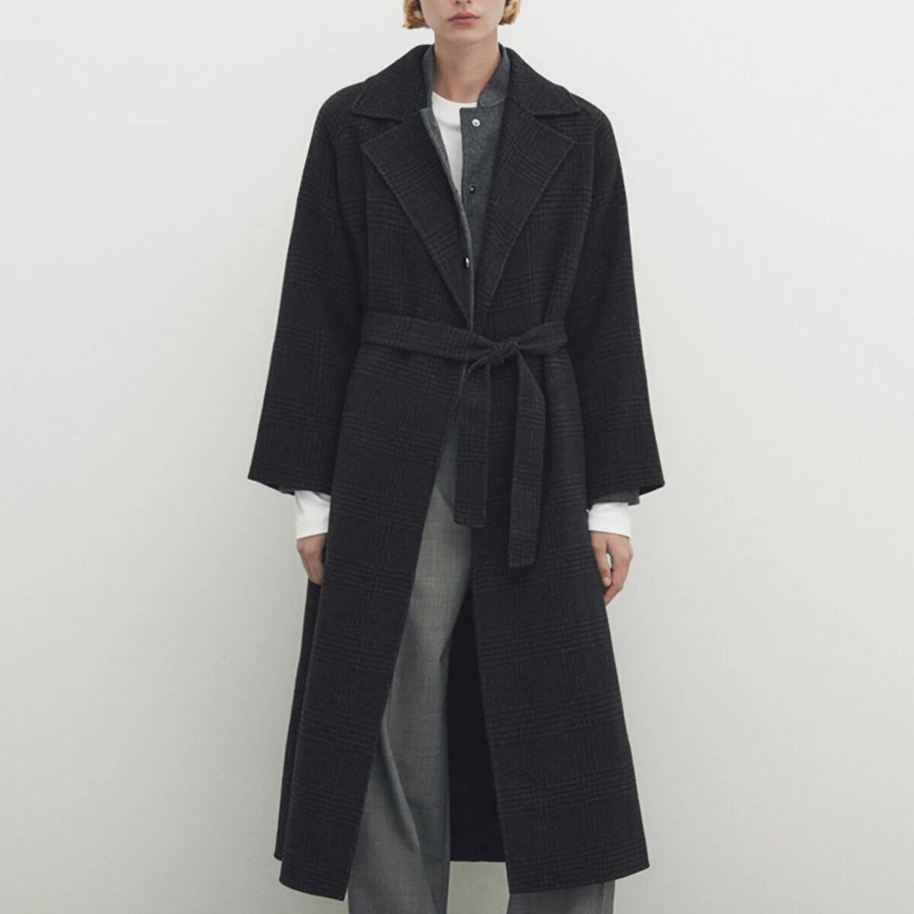 Massimo Dutti Long Wool Blend Plaid/Check Robe Coat Size S NWT $449